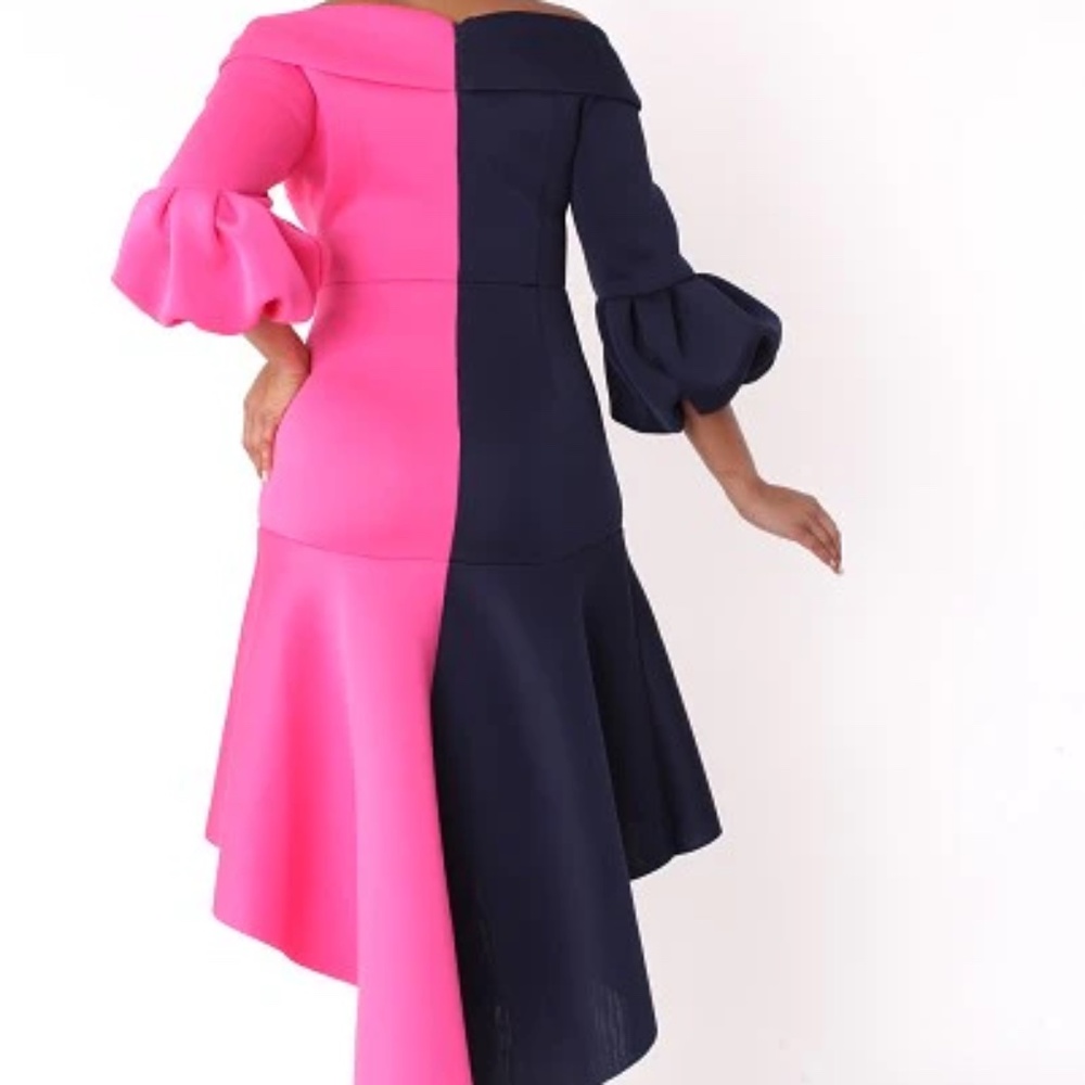 #A082 For Her NYC Dopamine Colorblock Hi-Lo Dress Puff Sleeves NWT XL - Picture 6 of 8